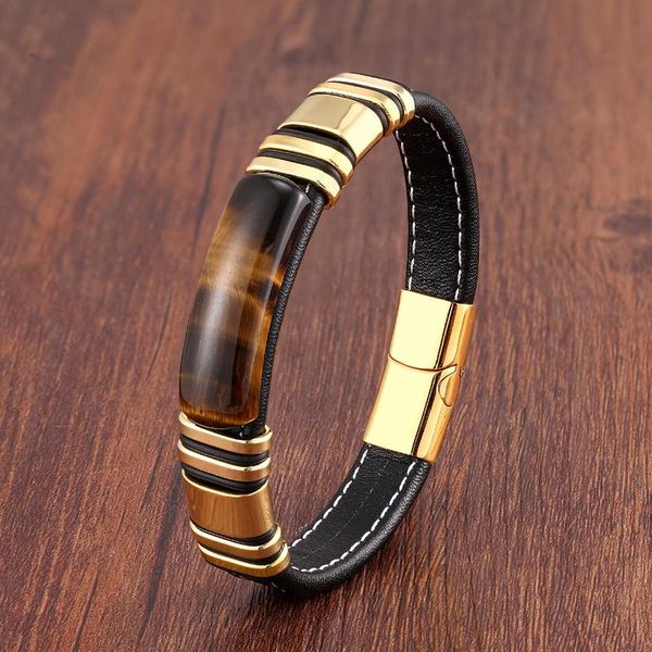 

charm bracelets 100% natural arc tiger eye bracelet for men stainless steel accessories bangles 2021 women fashion jewelry gifts, Golden;silver