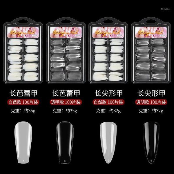 

100pcs transparent/natural long ballerina nails tips full cover acrylic fake nail extensions press on art manicure1, Red;gold