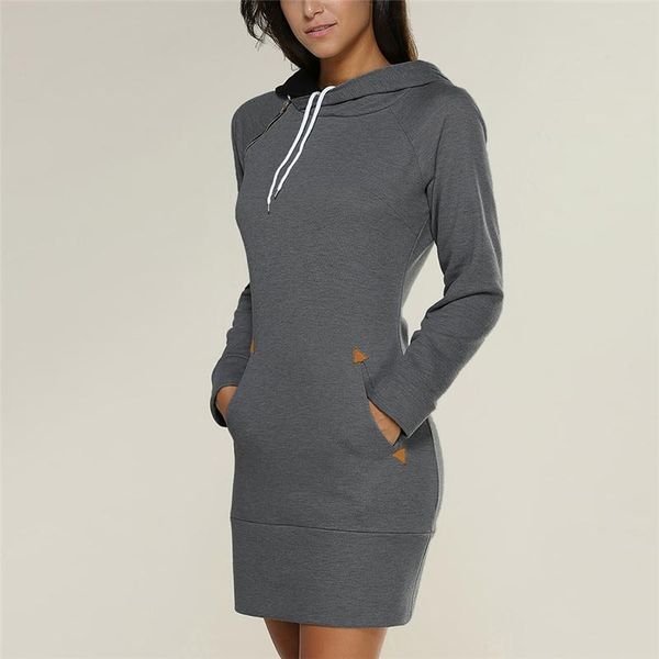 

women's hoodies & sweatshirts zogaa cord tunic dress women casual wear extra long hoodie plain hooded elegant sweatshirt 3xl big size, Black