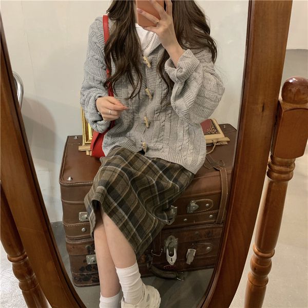 

women's knits & tees idle style horn button sweater coat cardigan retro 0x71, White