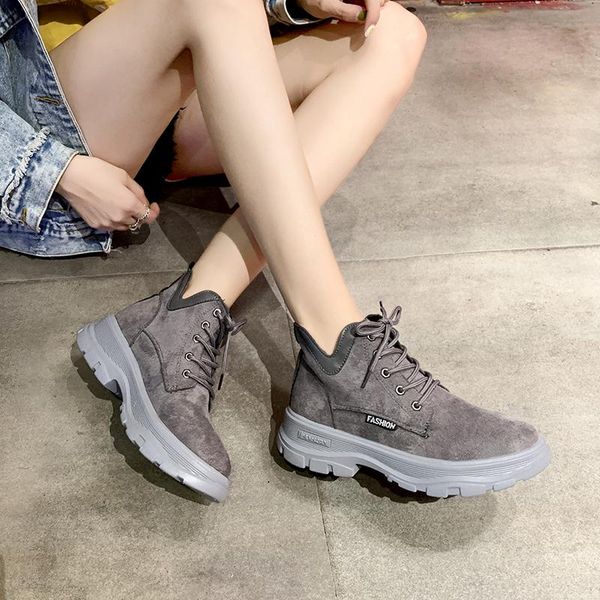 

fashion plus size retro ankle boots chunky sneakers autumn winter female lace up women casual shoes woman thick sole, Black