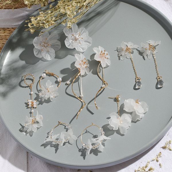 

needle s925 silver flower earrings female fashion temperament pearl asymmetric long tassel, Golden