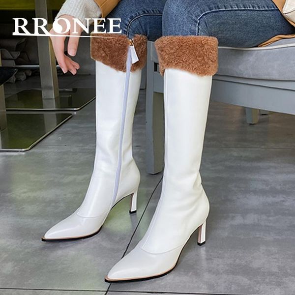 

boots female lamb fur but knee with velvet thick show thin knight leather tall canister, Black