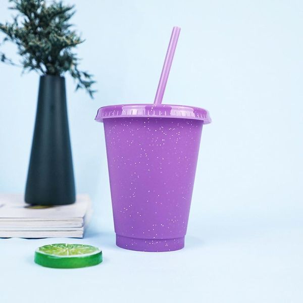 

reusable summer flash powder water bottle with straws lid personalized drinkware for outdoor sports swimming party mugs