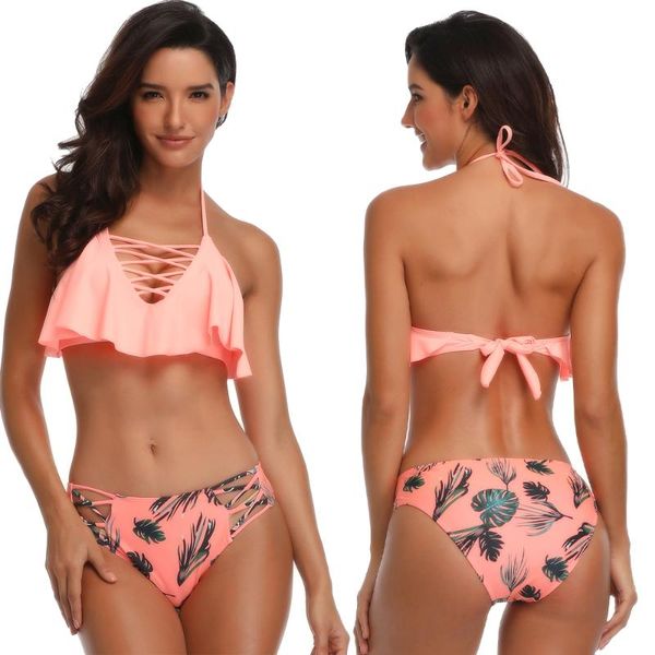 

swimwear women bikini bathing suit flounced ruffles push up women's high-waisted beachwear swimsuit, White;black