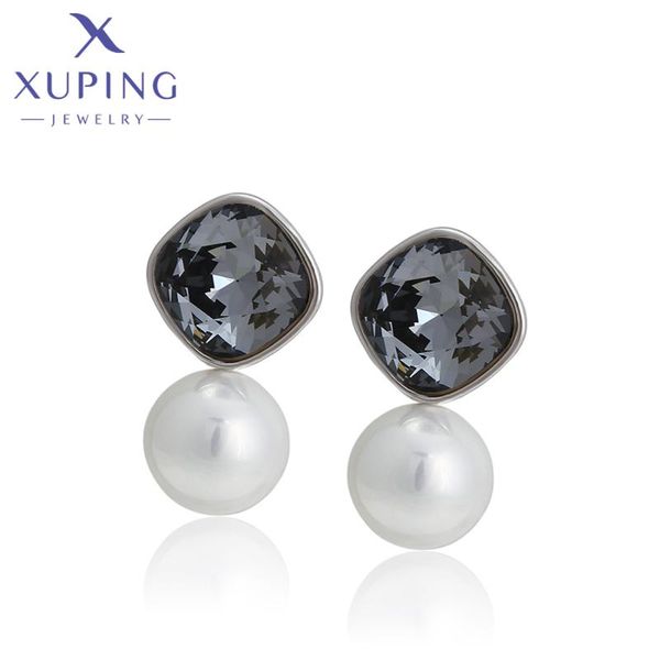 

xuping jewelry arrival square live broadcast style crystals earrings for women partygift 20713 hoop & huggie, Golden;silver