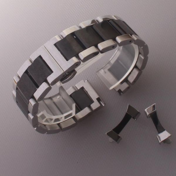 

watch bands stainless steel bracelet solid metal watchband butterfly clasp18 20 21 22mm strap wristwatch black and silver polish, Black;brown