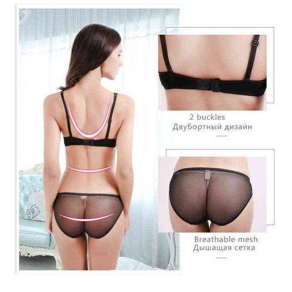 

nxy setbackless invisible women bra set ultra-thin push up cup mesh lace and pantys underwear transparent lingerie ladies -xl 1129, Red;black