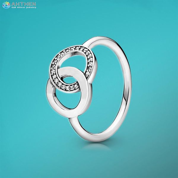 

cluster rings ahthen 925 sterling silver ring entwined circles sparkle women ngagement jewelry girl gift, Golden;silver