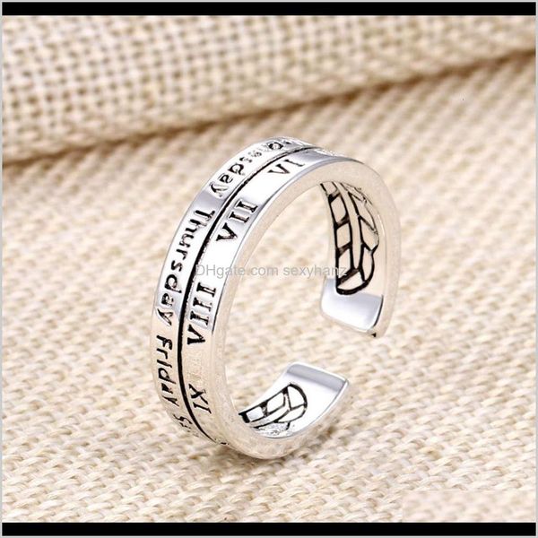 

cluster rings jewelry drop delivery 2021 korean east gate smile face copper plated thai sier mens old fashion opening adjustable lovers ring, Golden;silver