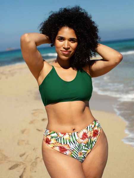 

plus tropical print bikini swimsuit f1vr#, Black