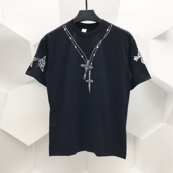 

insch croce diamond necklace cross reflector men's and women's half round neck couple short sleeve t-shirt, White;black
