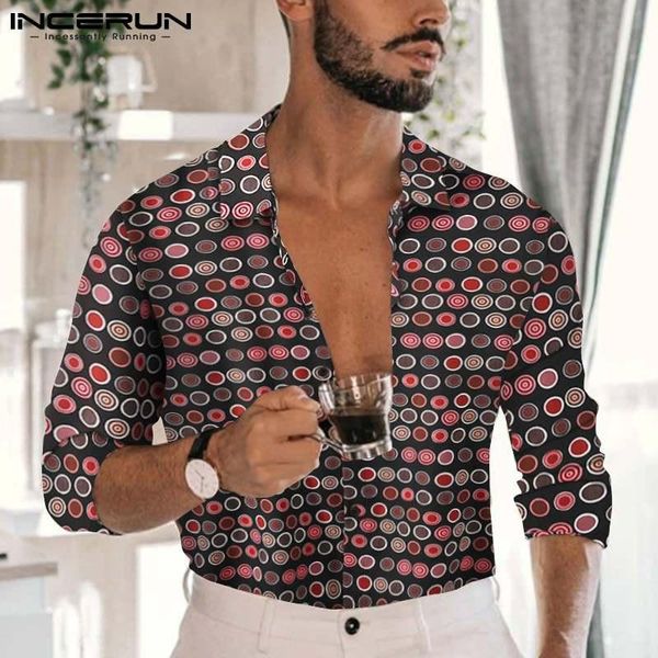 

men shirt polka dot print turn down collar long sleeve streetwear casual camisas 2021 vintage leisure clothing incerun s-5xl men's shir, White;black