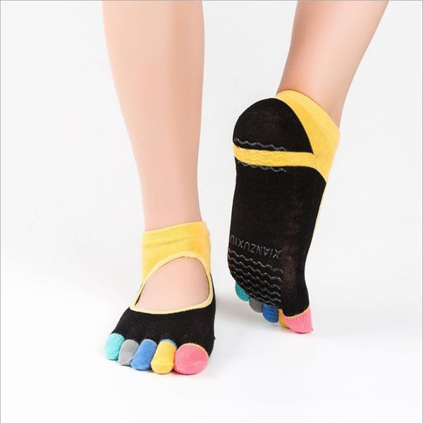 

sports socks breathable anti-friction women yoga silicone non slip pilates barre dance slippers with grips, Black