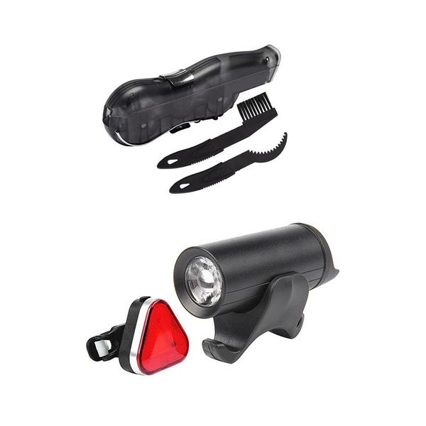 

bike lights 1 set portable bicycle chain cleaner brushes scrubber & super bright front rear light