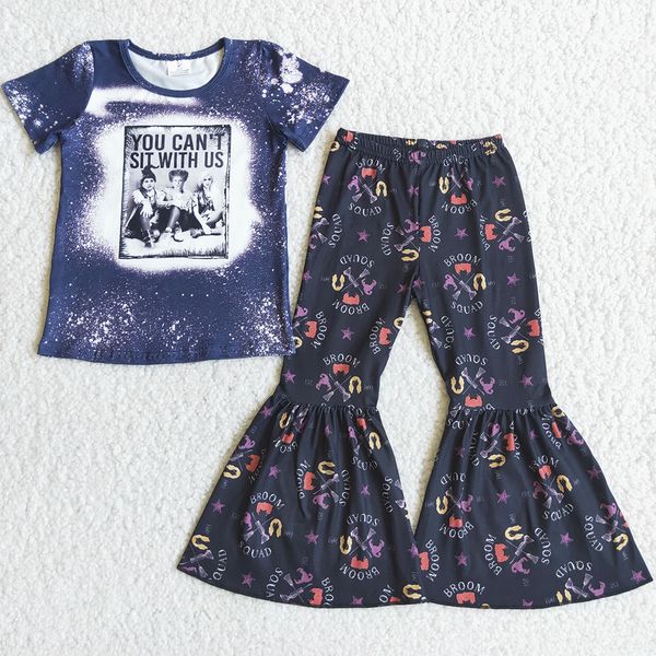 

wholesale kids boutique clothing sets fashion baby girls designer clothes halloween girl bell bottom outfits short sleeve kid outfit childre, White