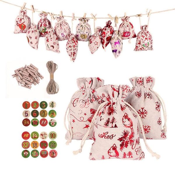 

gift wrap cotton linen christmas packaging bag children's candy tote double drawstring clip rope sticker