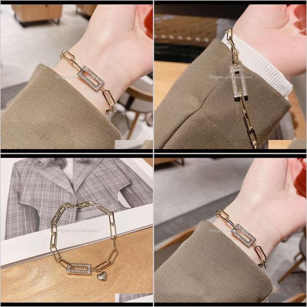 

link, chain bracelets jewelry drop delivery 2021 spring personalized sweet cool hand decoration simple rectangular inlaid zircon fashion lov, Black