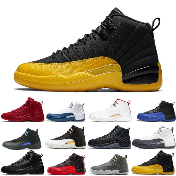 

man basketball shoes athletic 12 12s black purple blue stone cny dark concord grey flu game french royal gamma gym red o-black reverse taxi, White;red
