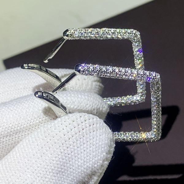 

brand new classic fashion jewelry simple geometry earrings 925 sterling silver pave white cz women wedding square clip ear gift, Black