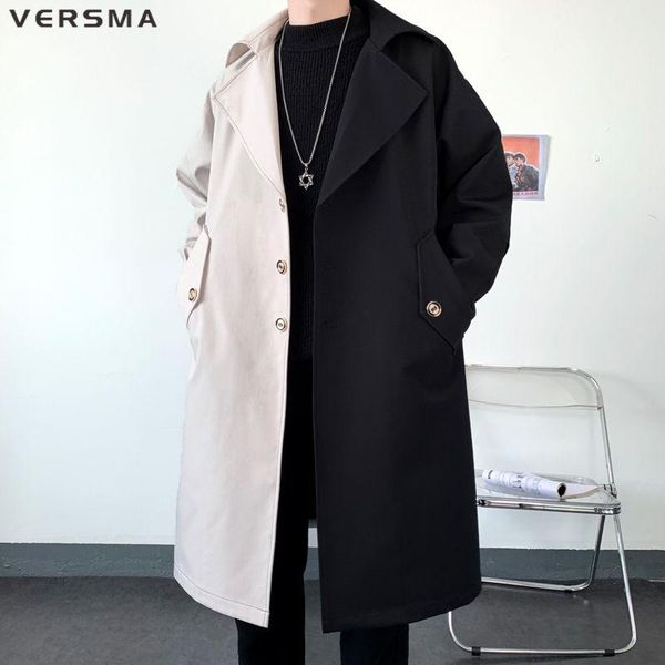 

men's trench coats versma korean ulzzang kpop waterproof plus size coat men women autumn european gothic patchwork male long 3xl, Tan;black