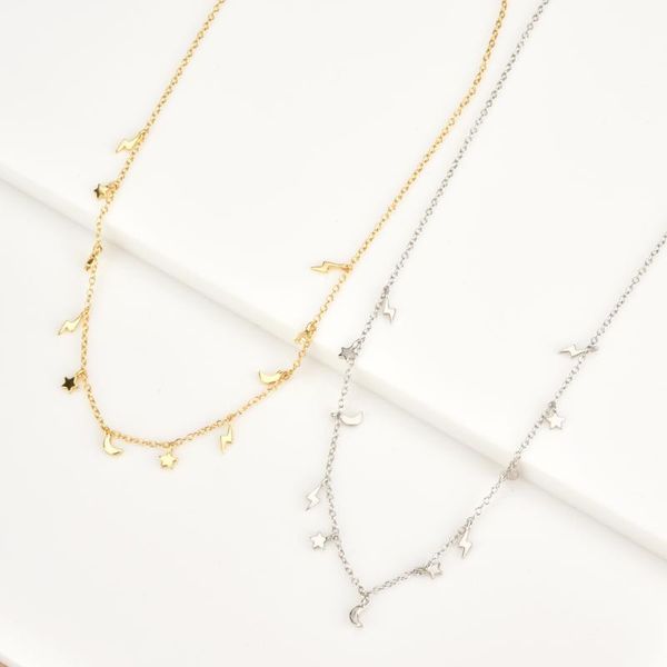 

chains 925 sterling silver gold moon star charm pendant choker necklace women fashion plain luxury jewelry 2021 gift