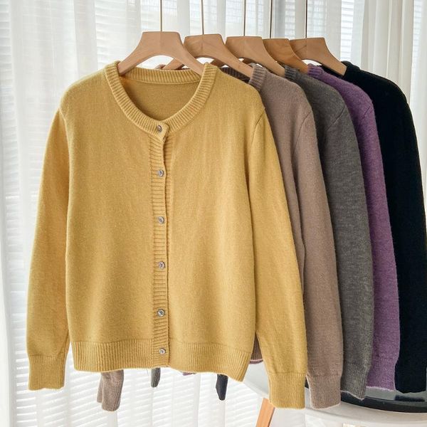

women's knits & tees warm soft waxy sweater coat cardigan 2021 autumn and winter loose outer wear lazy style knitted long-sleeved top, White
