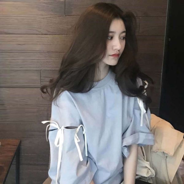 

women's t-shirt net red ins super fire short women loose korean version ulzzang harajuku bf lace up half sleeve clothes fashion pshu, White