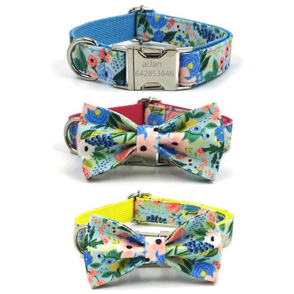 

dog collars & leashes engraved collar floral pattern personalized custom nylon adjustable puppy for small medium large dogs bow-knot