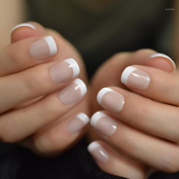 

classical normal size french nail nude white tip glossy press on fingernals for daily with glue sticker 241, Red;gold