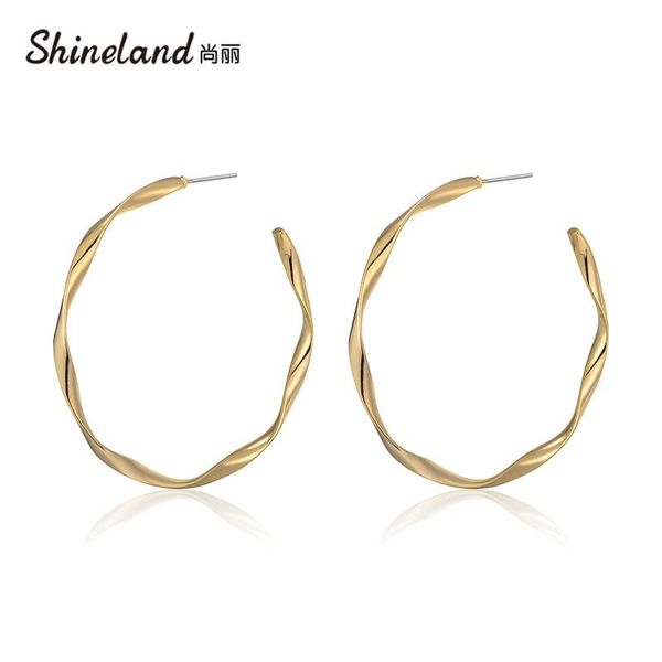 

stud shineland earrings for women round design elegant circle brincos gift jewelry wedding 2021 fashion, Golden;silver