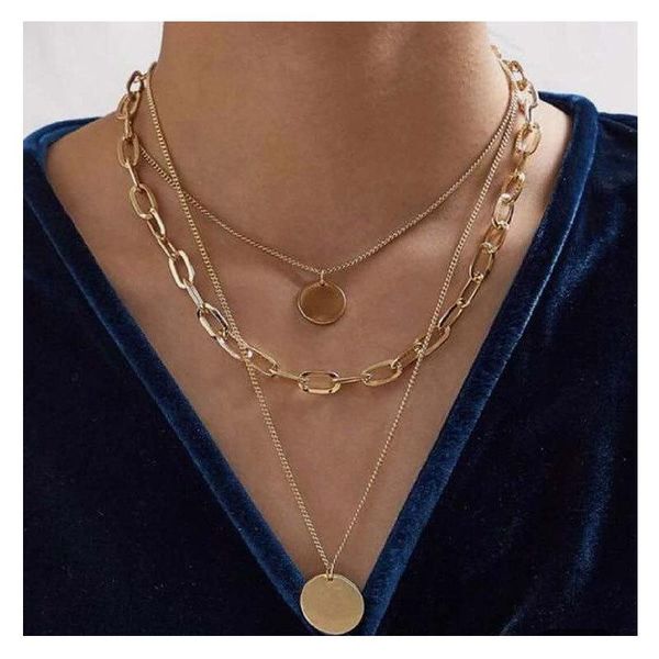 

personality alloy round coin pendant necklace chains, Silver