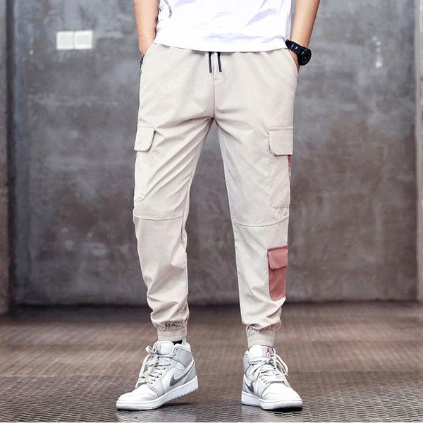 

men's pants men cargo 2021 spring and autumn beige pockets cotton letter male ankle-length teenager boys sale n63, Black