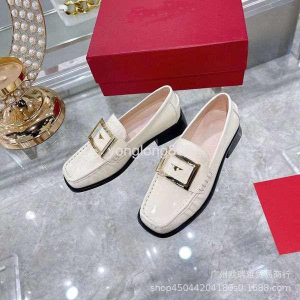 

dress shoes autumn metal square button leffer shoes women's british style flat bottom head fashion round small leather, Black