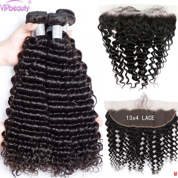 

human hair bulks vip bundles with frontal brazilian weave 13x4 swiss lace deep wave extension remy, Black