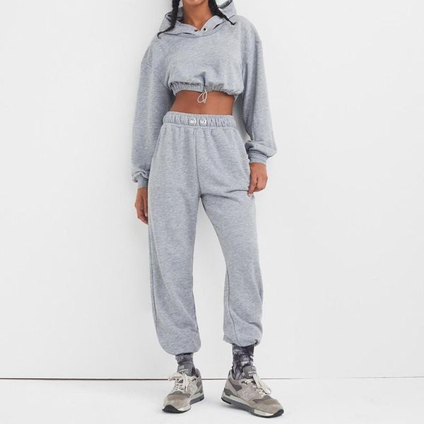 

women's hoodies & sweatshirts autumn winter women hooded adjustable elastic hem cropped sweatshirt cool girl loose high waist casual sw, Black