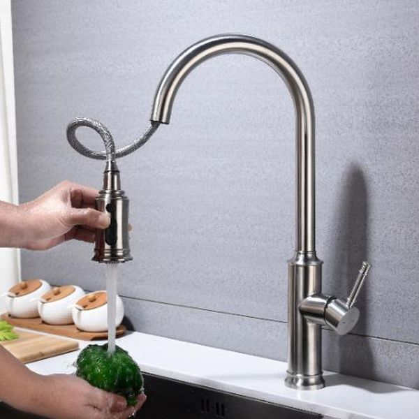 

kitchen silver pull-out faucet household universal telescopic all-copper laundry washing dish sink faucet and cold