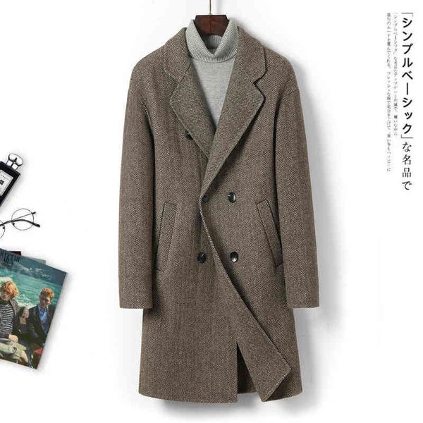 

Men's Wool & Blends Autumn and winter double-sided wool suit collar coat men's medium long ADDY, Black