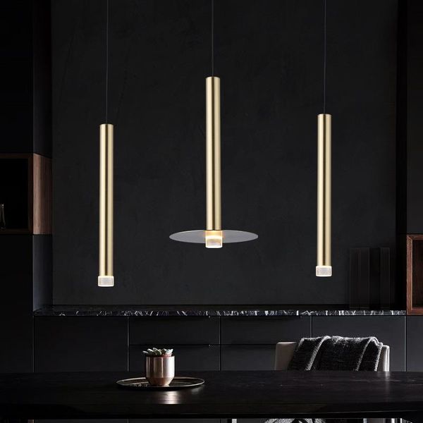 

pendant lamps copper light luxury bedside chandelier post-modern restaurant bar cafe single combination straight pipe art small