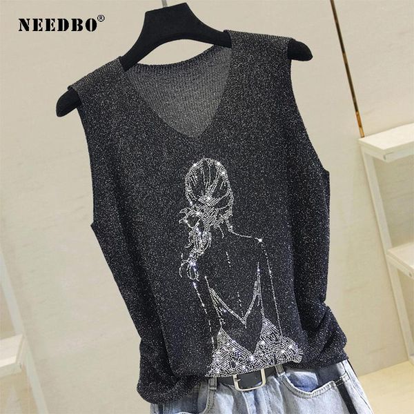 

knitted vest tank women onesize v-neck streetwear casual summer thin bright silk sleeveless outwear women's tanks & camis, White
