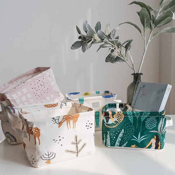 

storage baskets ins cotton linen basket office deskstationery sundries organizer kids toys foldable cabinet underwear boxes