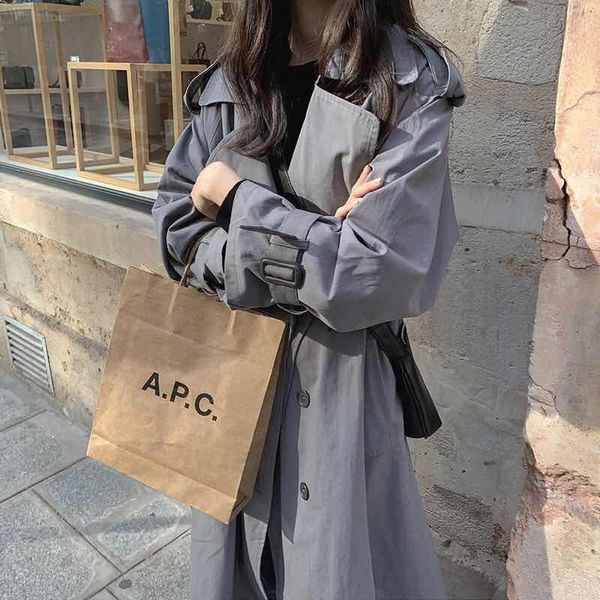 

women's trench coats 2021 autumn fashion upper body looks good and thin hepburn windbreaker mid-length loose coat british style, Tan;black