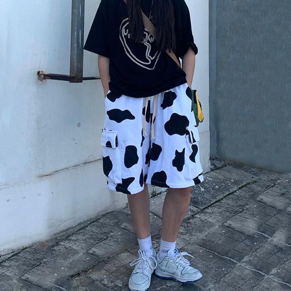 

women's shorts summer high waist thin cow print women a-line wide leg casual sweet cool 2021 pants short for girls, White;black