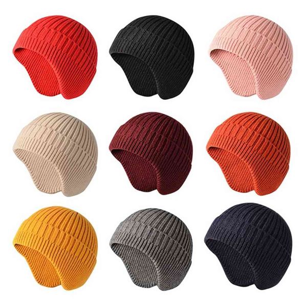Новая мода теплая вязаная шляпа с ушной лоскут зимние шапочки шляпа для мужчин женские крышки черепа для наружного рабочего спорта на велосипеде y21111