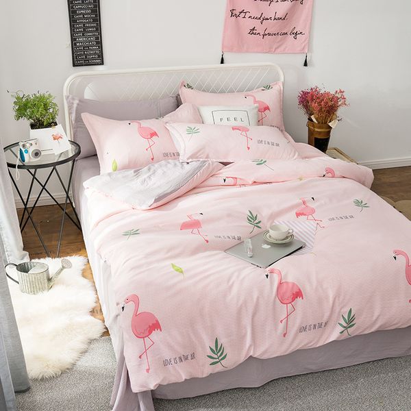 

bedding sets home textile pink flamingo soft duvet cover pillowcase flat sheet girl teen woman set twin king bed linen 9iv3