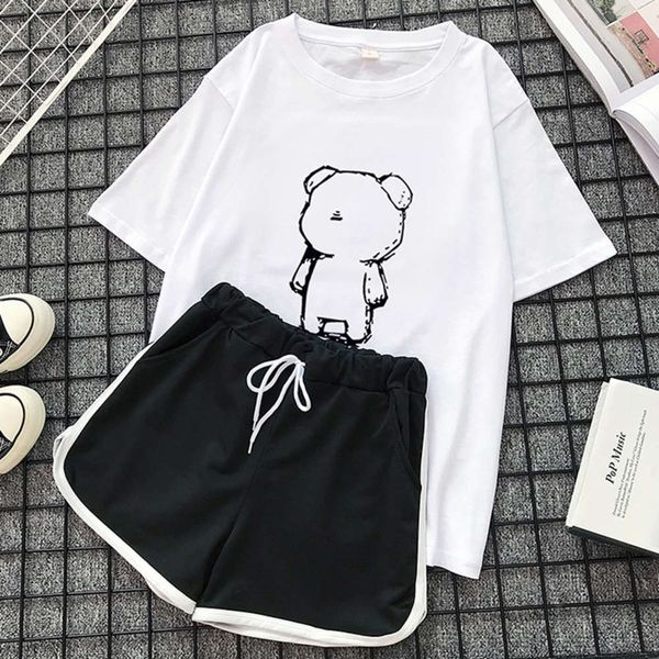 

women's t-shirt t shirt hoodie sportswear summer korean ins loose student wide leg shorts running leisure two piece set q5bg, White