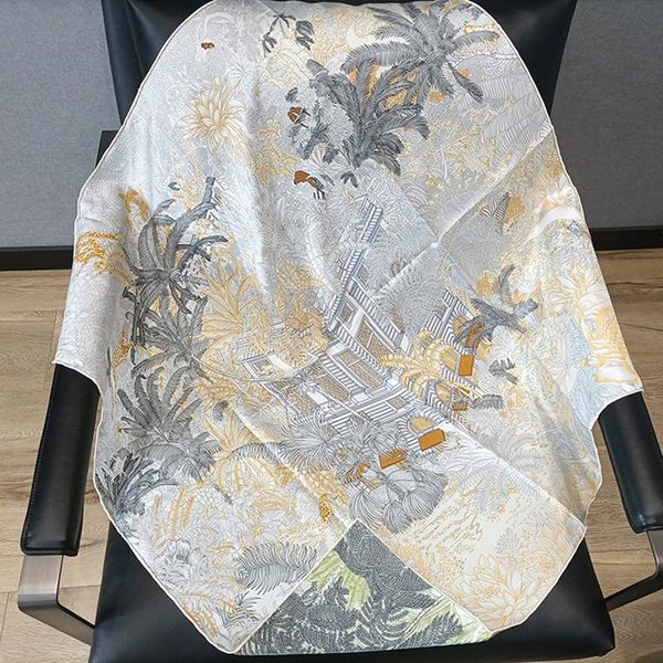 

scarves high-end elegant women exquisite rainforest blessing treasure double-sided printing quality twill 16 / silk square scarf shawl, Blue;gray