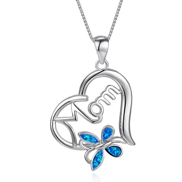 

pendant necklaces charm female blue opal necklace rose gold silver color chain for women cute heart butterfly