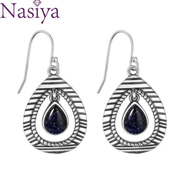 

dangle & chandelier 925 sterling silver drop earring 5x7mm waterdrop blue sandstone pendant earrings for women gift vintage design ear jewel