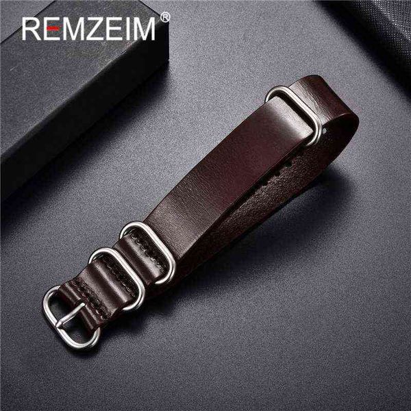 RemZim Nato Zulu Retro Couro Genuíno Watchbands Relógio de Substituição Correias Aily Band Braceletes 18mm 20mm 22mm 24mm Strap H1123